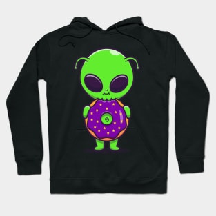 Cute Alien Eating Doughnut Cartoon Hoodie